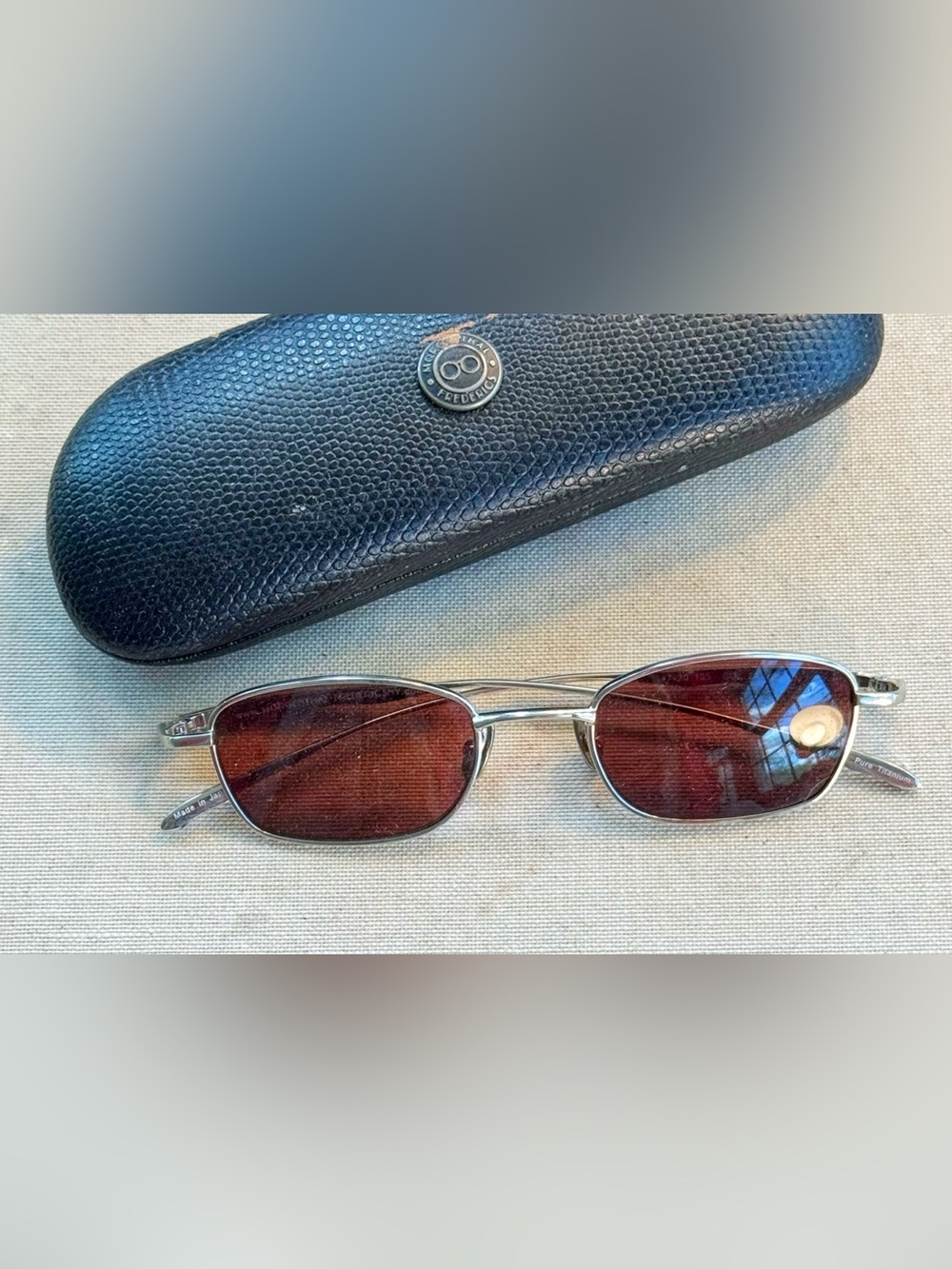 Vintage Rectangular Oliver Peoples Titanium Sunglasses with Brown Lenses, Unisex
